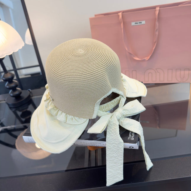 MIUMIU 26S STRAW HAT WITH RUFFLED FABRIC BRIM 340410