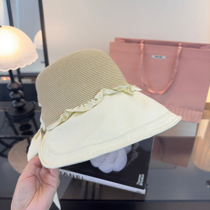 MIUMIU 26S STRAW HAT WITH RUFFLED FABRIC BRIM 340410