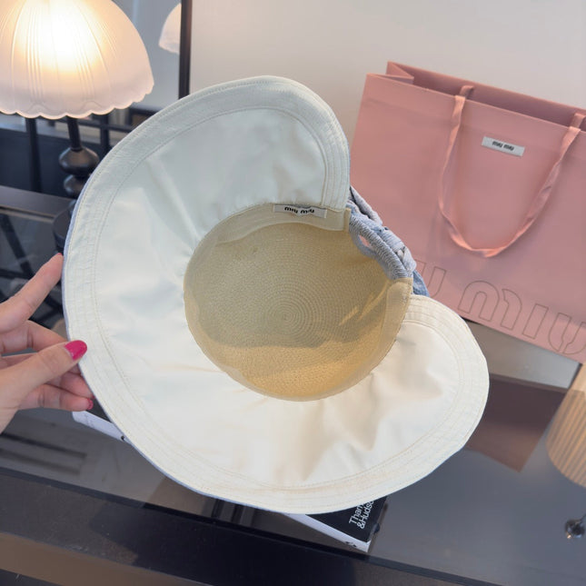 MIUMIU 26S STRAW HAT WITH RUFFLED FABRIC BRIM 340411
