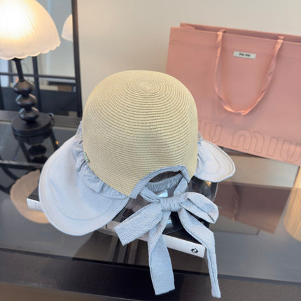 MIUMIU 26S STRAW HAT WITH RUFFLED FABRIC BRIM 340411