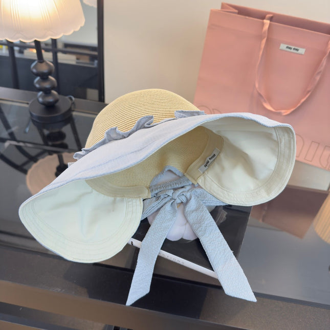 MIUMIU 26S STRAW HAT WITH RUFFLED FABRIC BRIM 340411
