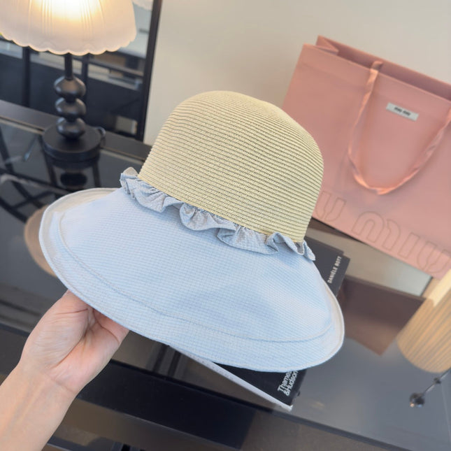 MIUMIU 26S STRAW HAT WITH RUFFLED FABRIC BRIM 340411