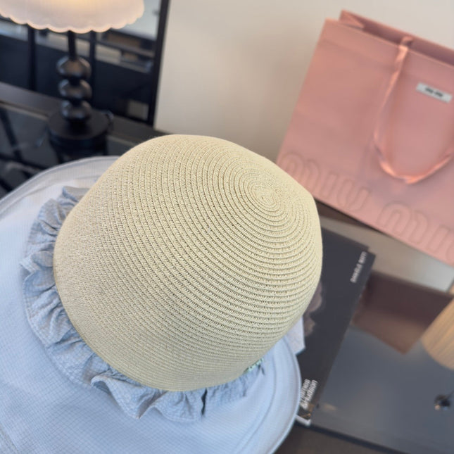MIUMIU 26S STRAW HAT WITH RUFFLED FABRIC BRIM 340411