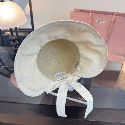 MIUMIU 26S STRAW HAT WITH RUFFLED FABRIC BRIM 340412