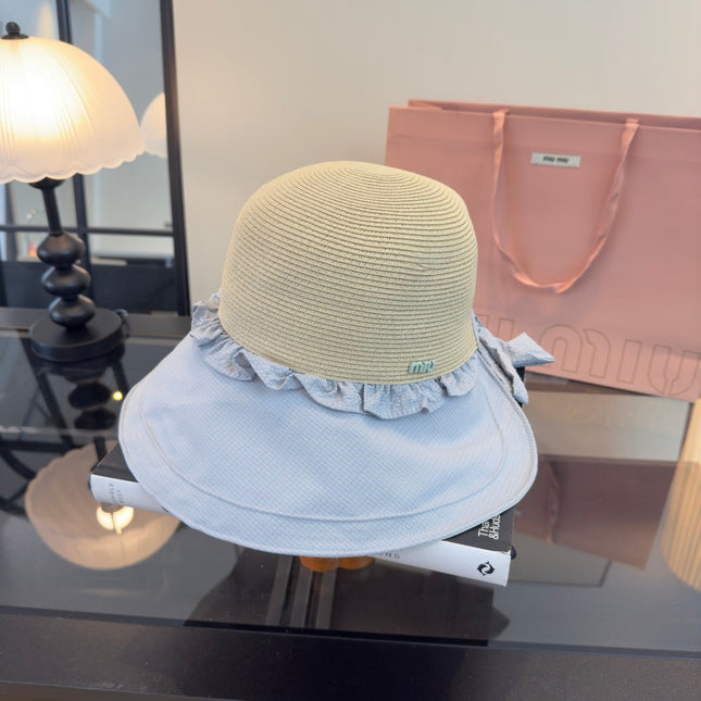 MIUMIU 26S STRAW HAT WITH RUFFLED FABRIC BRIM 340411
