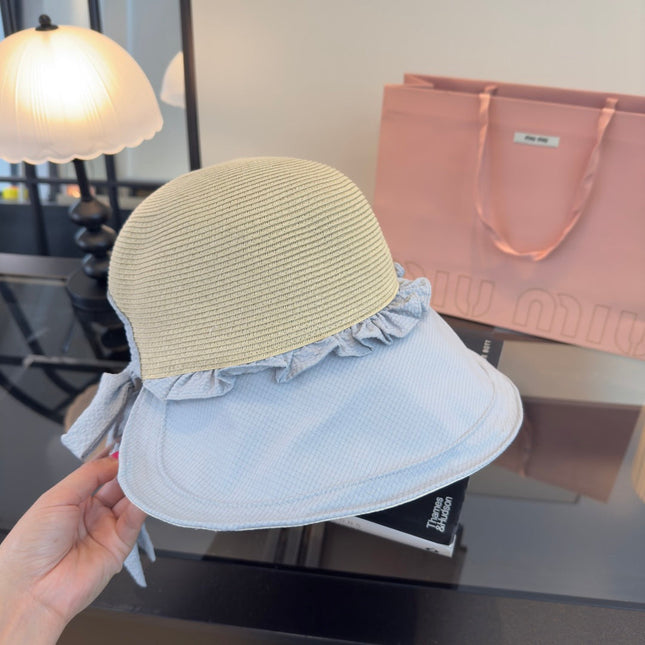 MIUMIU 26S STRAW HAT WITH RUFFLED FABRIC BRIM 340411