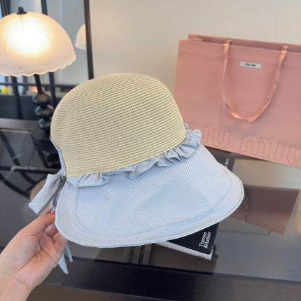 MIUMIU 26S STRAW HAT WITH RUFFLED FABRIC BRIM 340411
