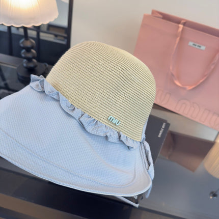 MIUMIU 26S STRAW HAT WITH RUFFLED FABRIC BRIM 340411