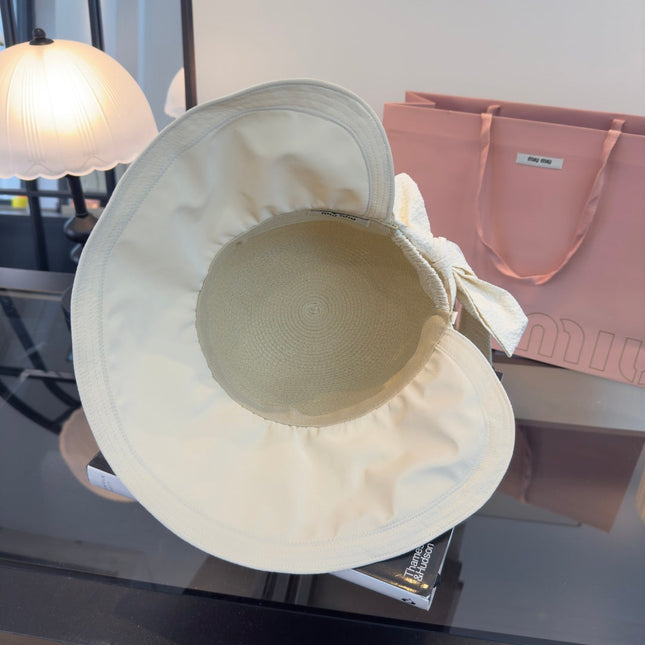 MIUMIU 26S STRAW HAT WITH RUFFLED FABRIC BRIM 340412