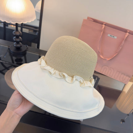 MIUMIU 26S STRAW HAT WITH RUFFLED FABRIC BRIM 340412