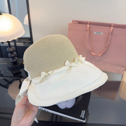 MIUMIU 26S STRAW HAT WITH RUFFLED FABRIC BRIM 340412