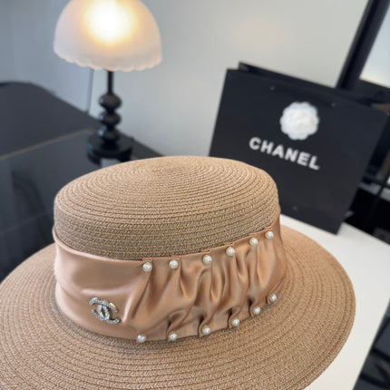CHANEL 26S RIBBON-EMBELLISHED STRAW BOATER HAT 335892