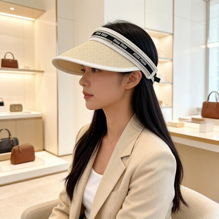 MIUMIU 26S LOGO-BAND STRAW VISOR 342364