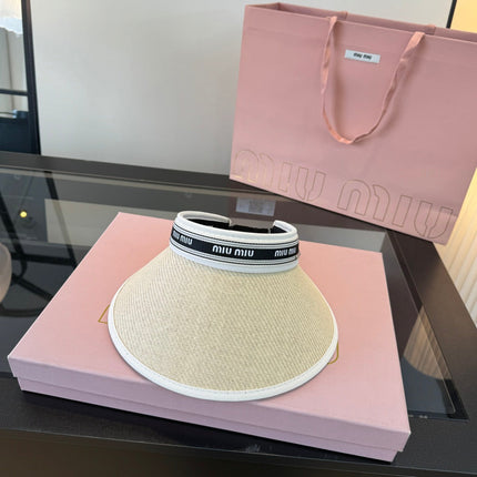 MIUMIU 26S LOGO-BAND STRAW VISOR 342364