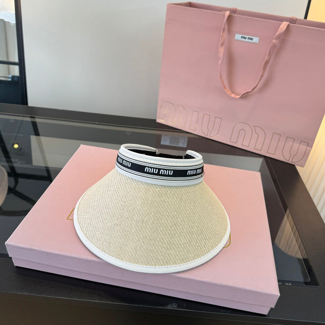 MIUMIU 26S LOGO-BAND STRAW VISOR 342364