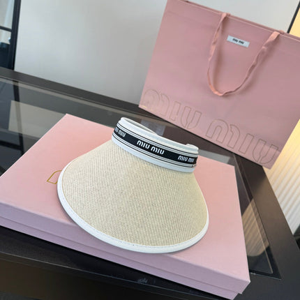 MIUMIU 26S LOGO-BAND STRAW VISOR 342364
