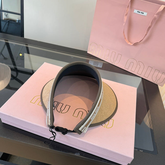 MIUMIU 26S LOGO-BAND STRAW VISOR 342365