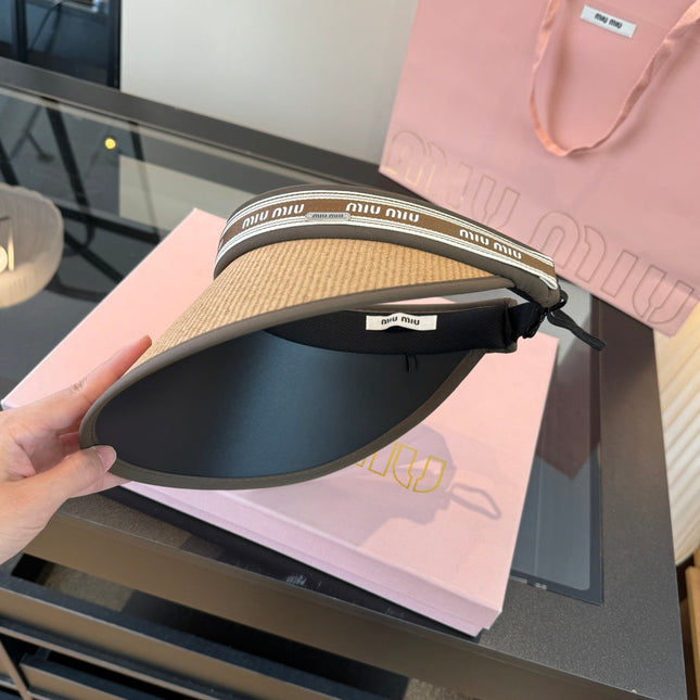 MIUMIU 26S LOGO-BAND STRAW VISOR 342365