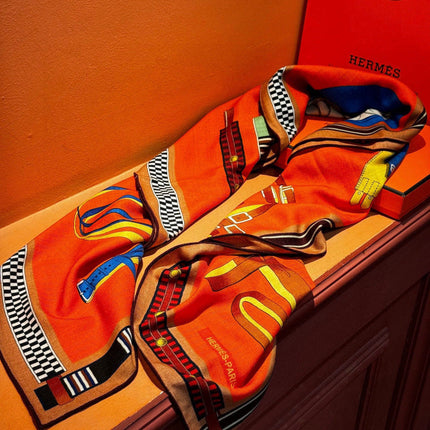 HERMES 25S SCARF 140 IN SILK CASHMERE 989482