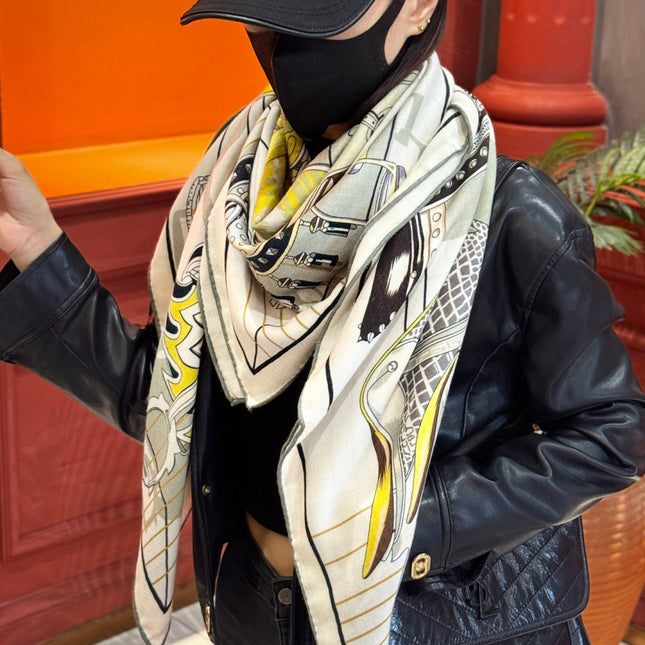 HERMES 25S SCARF 140 IN SILK CASHMERE 989483