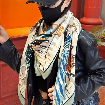 HERMES 25S SCARF 140 IN SILK CASHMERE 989484