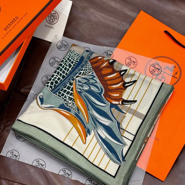 HERMES 25S SCARF 140 IN SILK CASHMERE 989484