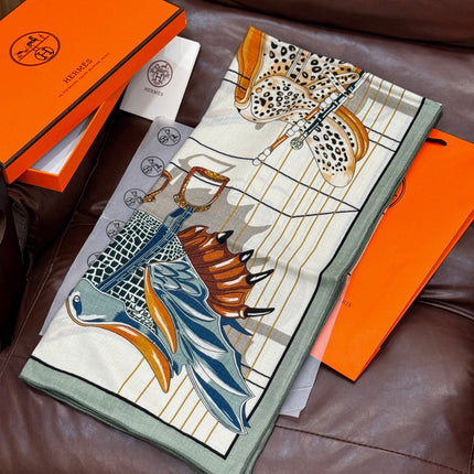 HERMES 25S SCARF 140 IN SILK CASHMERE 989484