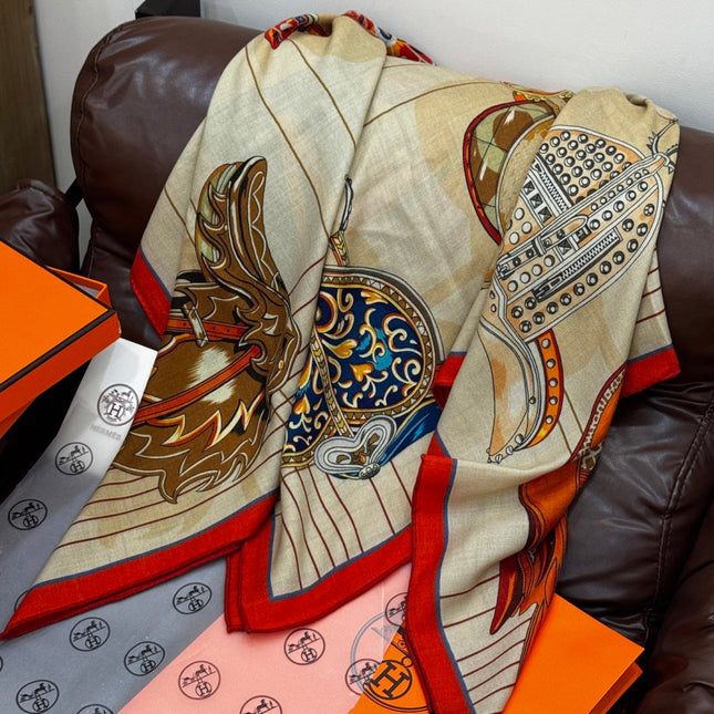 HERMES 25S SCARF 140 IN SILK CASHMERE 989485