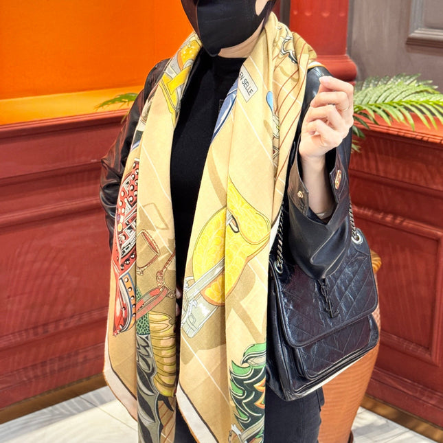 HERMES 25S SCARF 140 IN SILK CASHMERE 989487