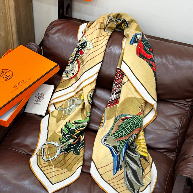 HERMES 25S SCARF 140 IN SILK CASHMERE 989487
