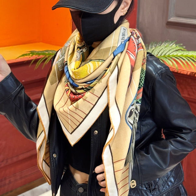 HERMES 25S SCARF 140 IN SILK CASHMERE 989487