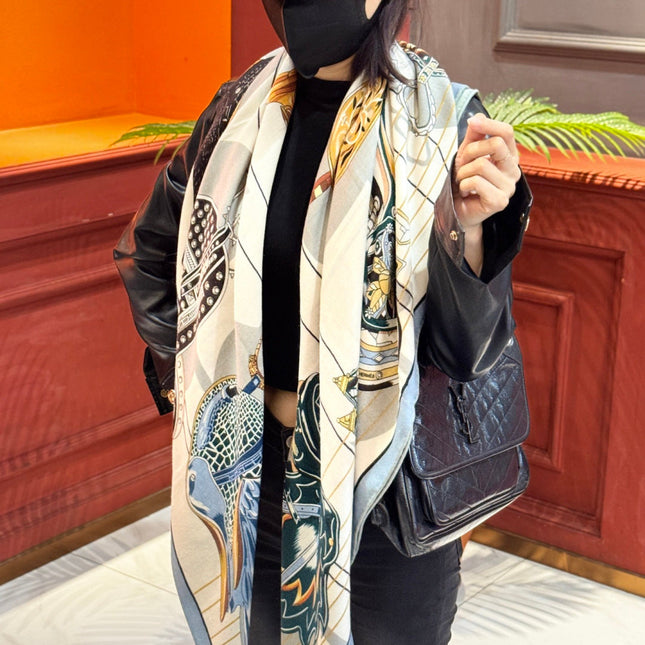 HERMES 25S SCARF 140 IN SILK CASHMERE 989488