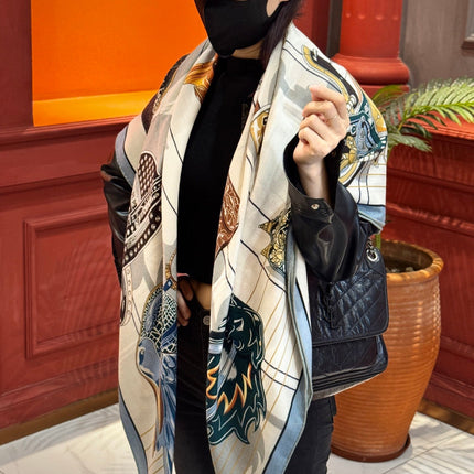 HERMES 25S SCARF 140 IN SILK CASHMERE 989488