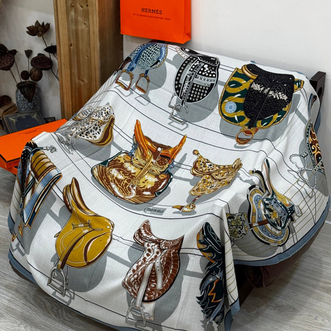 HERMES 25S SCARF 140 IN SILK CASHMERE 989488