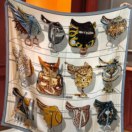HERMES 25S SCARF 140 IN SILK CASHMERE 989488