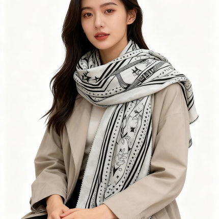 HERMES 25S SCARF 140 IN SILK CASHMERE 991677