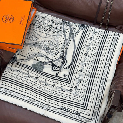 HERMES 25S SCARF 140 IN SILK CASHMERE 991677