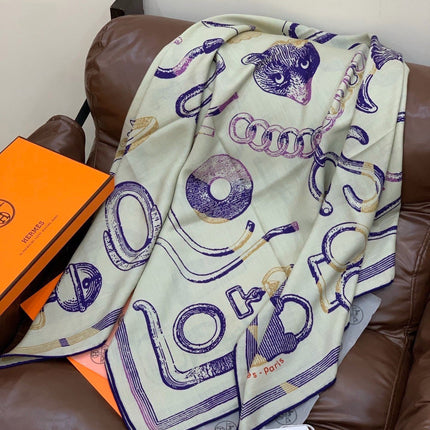 HERMES 26S SCARF 140 IN CASHMERE AND SILK 303155