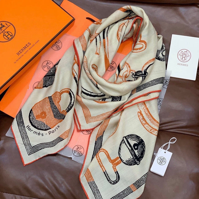 HERMES 26S SCARF 140 IN CASHMERE AND SILK 303159