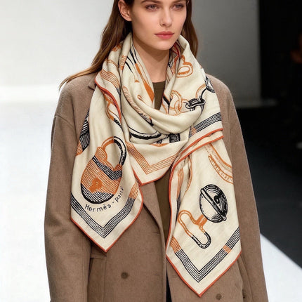HERMES 26S SCARF 140 IN CASHMERE AND SILK 303159