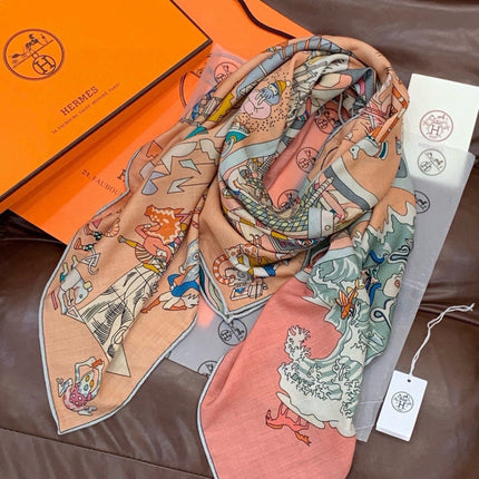 HERMES 26S SCARF 135 IN CASHMERE AND SILK 304245