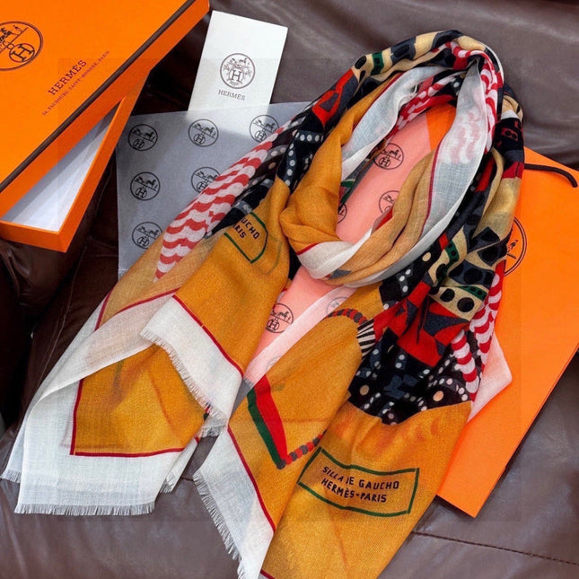 HERMES 26S LONG SCARF 200 IN CASHMERE AND SILK 306083