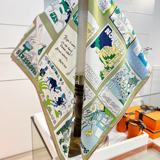 HERMES 26S PRINTED SQUARE SCARF 88 IN SILK 309944