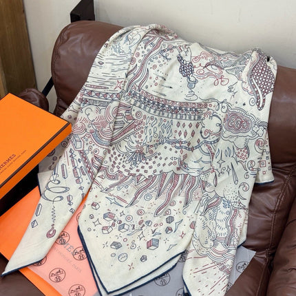 HERMES 26S PRINTED SQUARE SCARF 135 IN SILK 311976