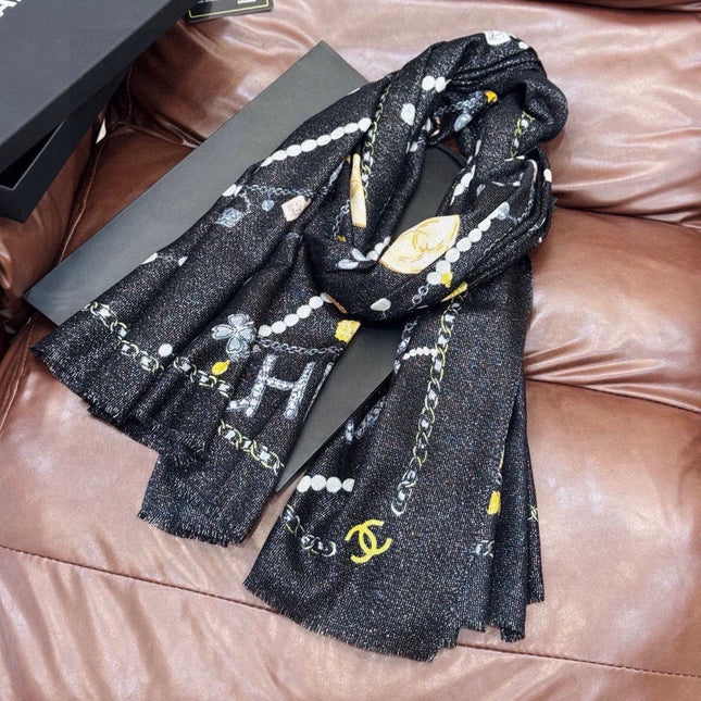 CHANEL 26S PRINTED SHAWL 200 IN SILK 313405