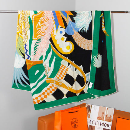 HERMES 26S SCARF 140 IN SILK AND CASHMERE 498506