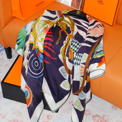 HERMES 26S SCARF 140 IN SILK AND CASHMERE 498508