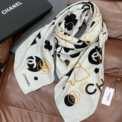 CHANEL 26S SCARF 140 IN SILK AND CASHMERE 509439