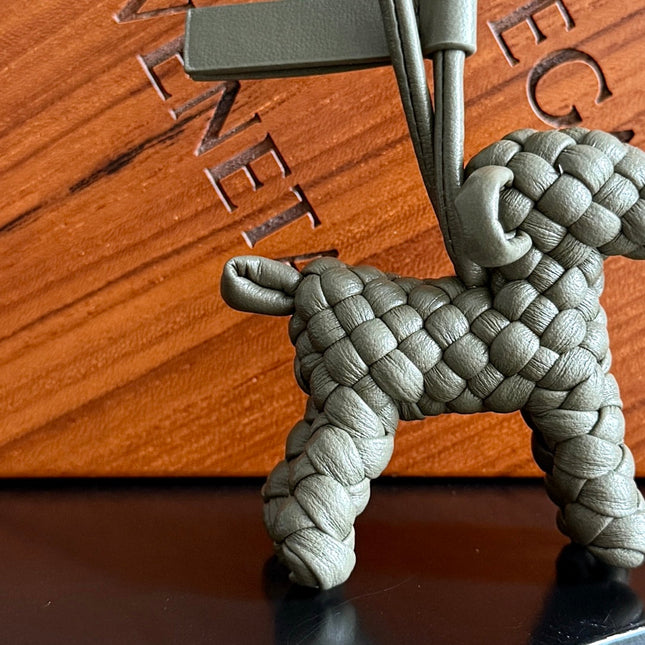 BOTTEGA VENETA 25S DOG CHARM IN GREIGE CALFSKIN