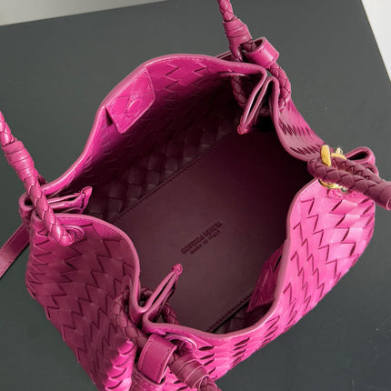BOTTEGA VENETA 25S SMALL PARACHUTE 29 IN RASPBERRY PINK CALFSKIN GOLD HARDWARE